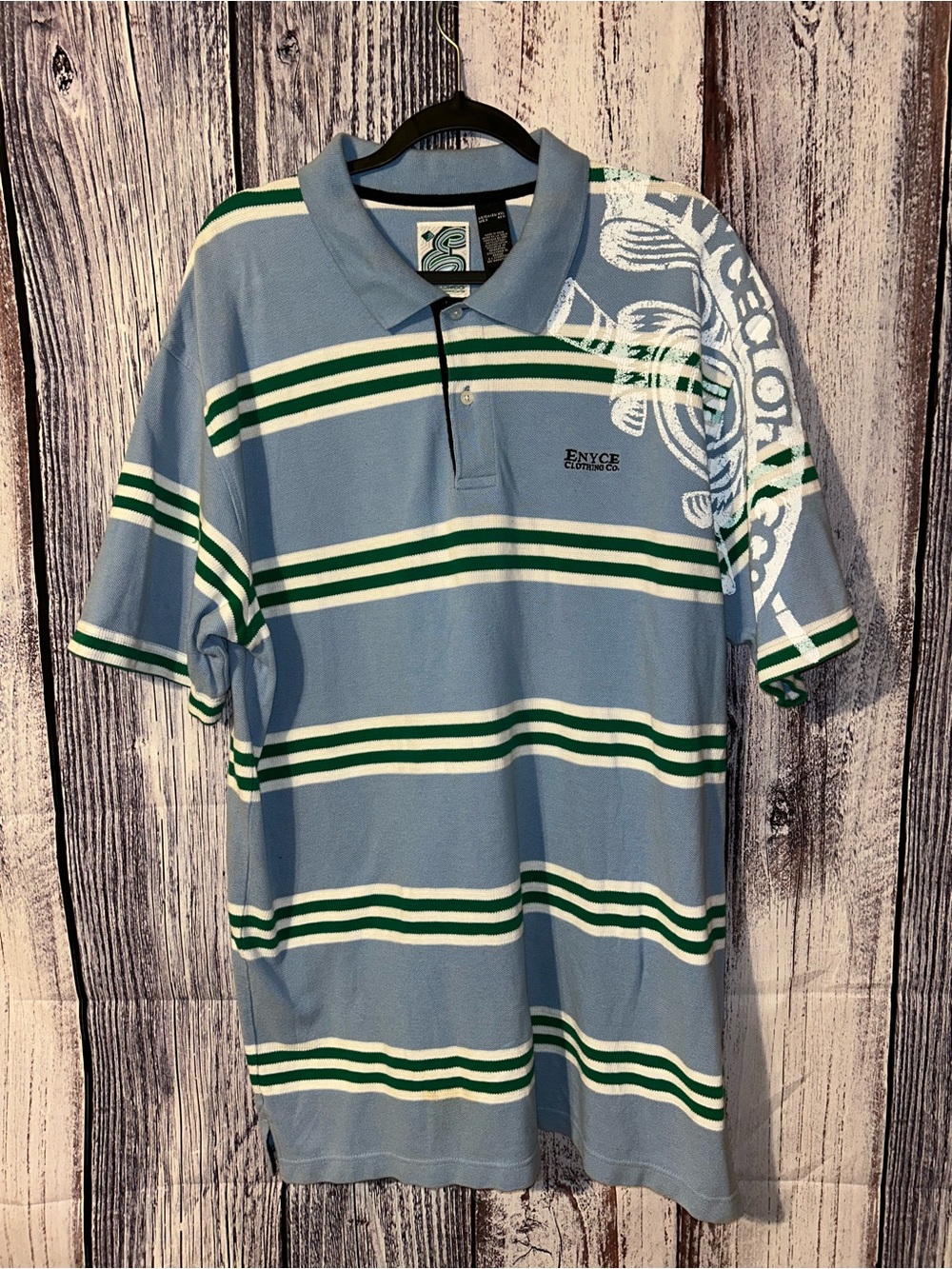 Vintage Y2K Enyce Striped  Polo Shirt Men's XXL Blue Green White Hip Hop ATL